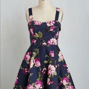 ModCloth Pull Up a Cherry Dress in Navy Bouquet